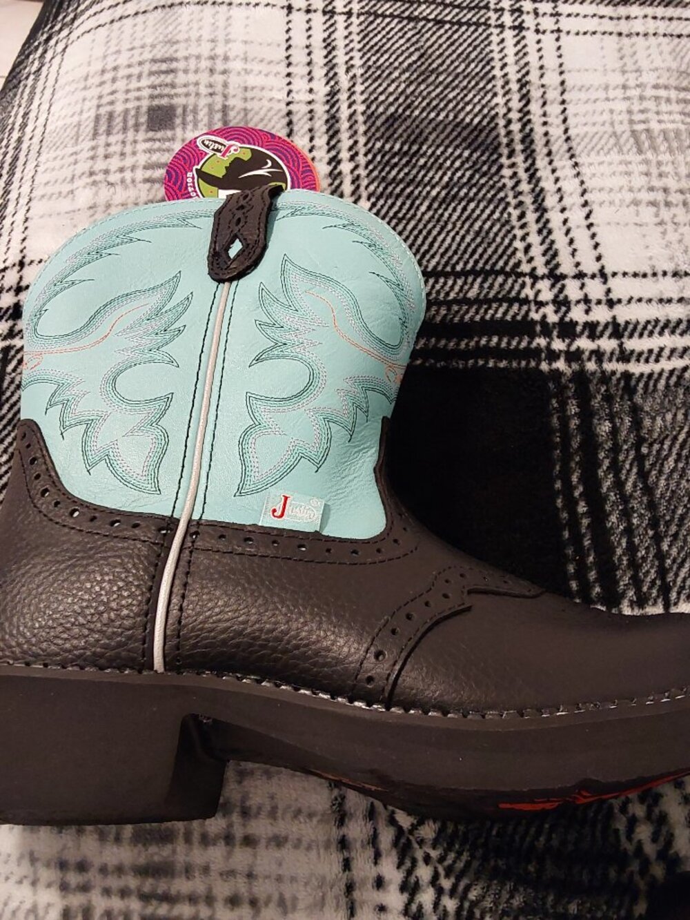 JUSTIN BOOTS GYPSY LEATHER ROUND TOE COWBOY BOOTS TURQUOISE NEW W TAGS, BEAUTY - Picture 3 of 16